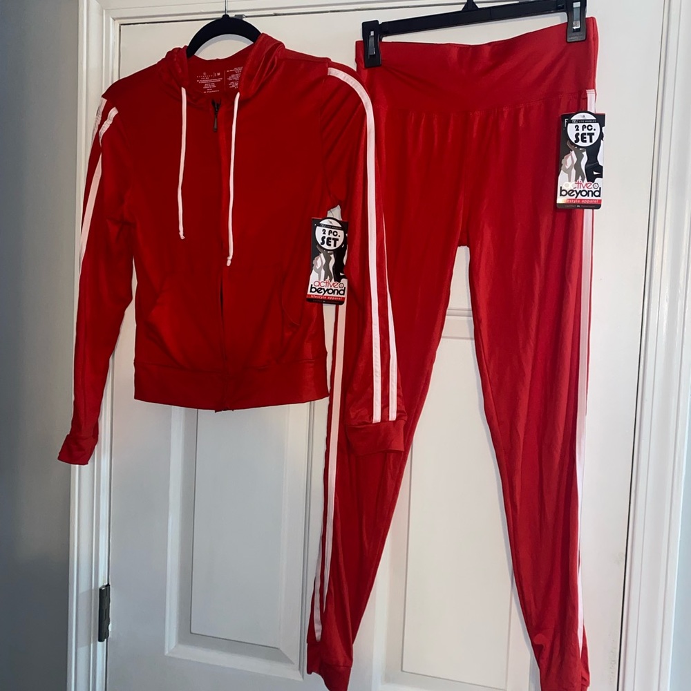 Red Tracksuit with White Stripes with matching dog outfit